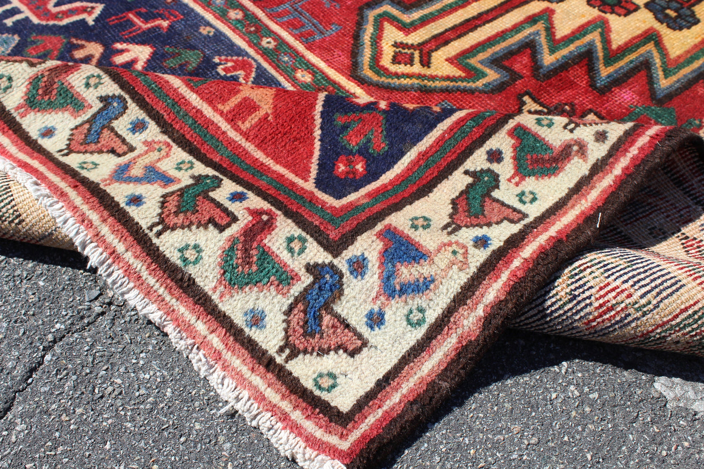 Red Blue 4x7 Vintage Rug | Tribal Oriental Persian Rug | Kazak Bohemian Rug | Handmade Rug