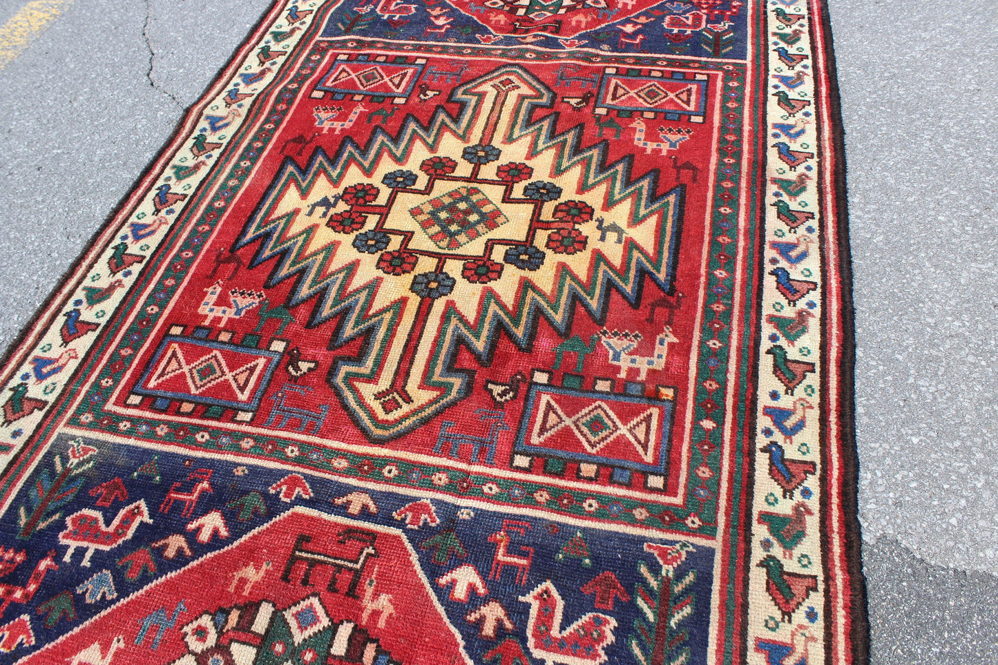 Red Blue 4x7 Vintage Rug | Tribal Oriental Persian Rug | Kazak Bohemian Rug | Handmade Rug