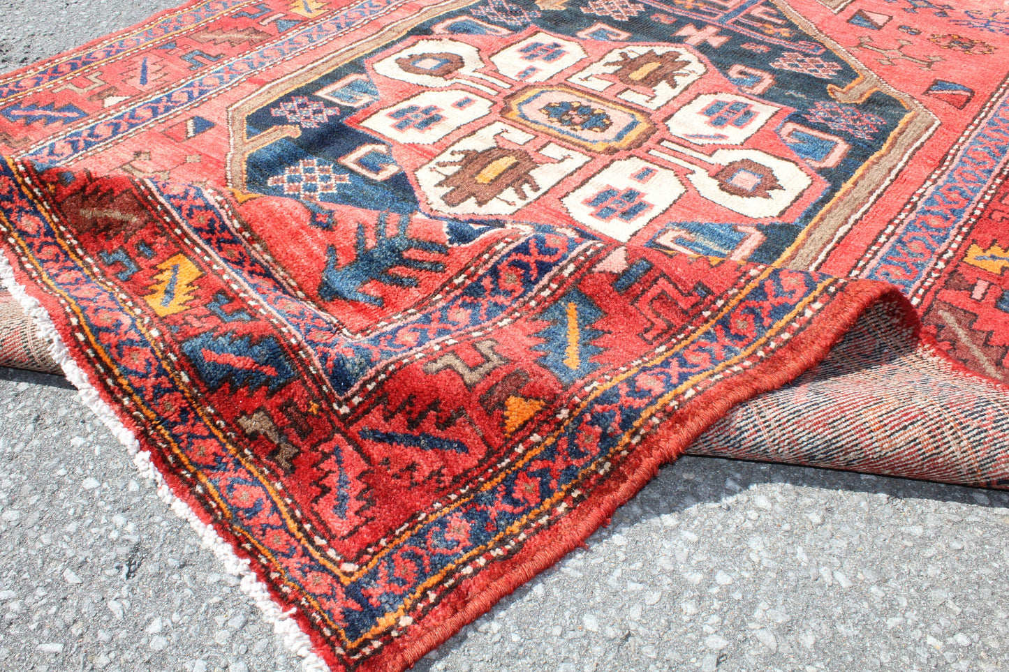 Red Blue 4x7 Vintage Rug | Tribal Oriental Persian Rug | Kazak Bohemian Rug | Handmade Rug