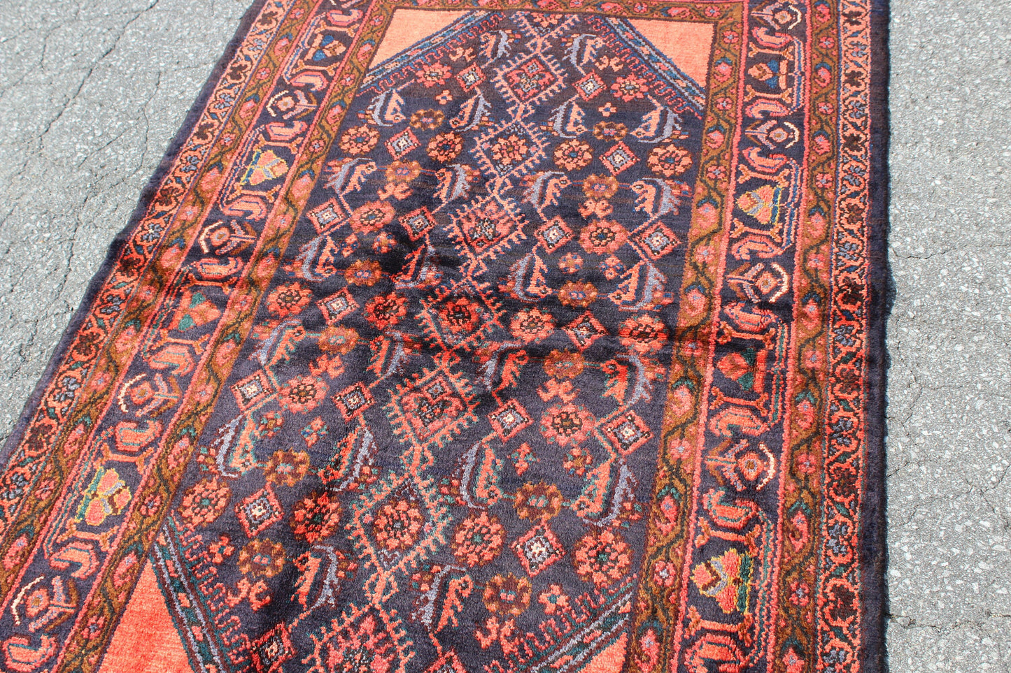 Red Blue 4x7 Vintage One of a Kind Rug