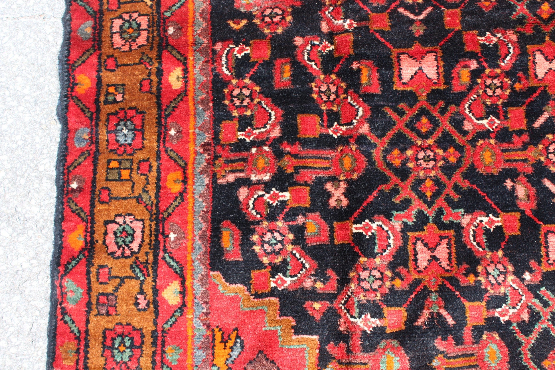 Red Black 5x8 Vintage Wool Area Rug