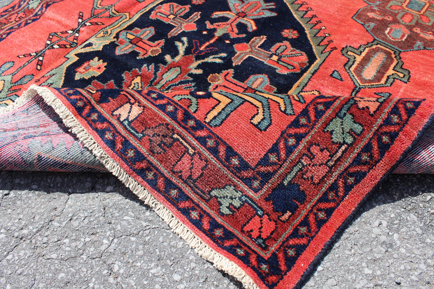Pink Vintage 4x7 Rug with Navy Blue Medallion Light Green Accents