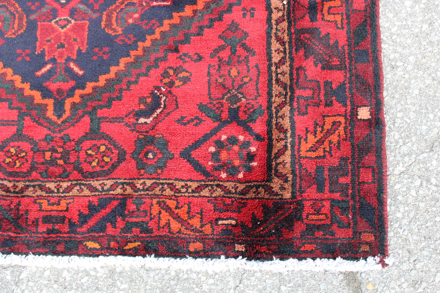 Bright Red Navy Hand Knotted Vintage Persian Tribal Rug