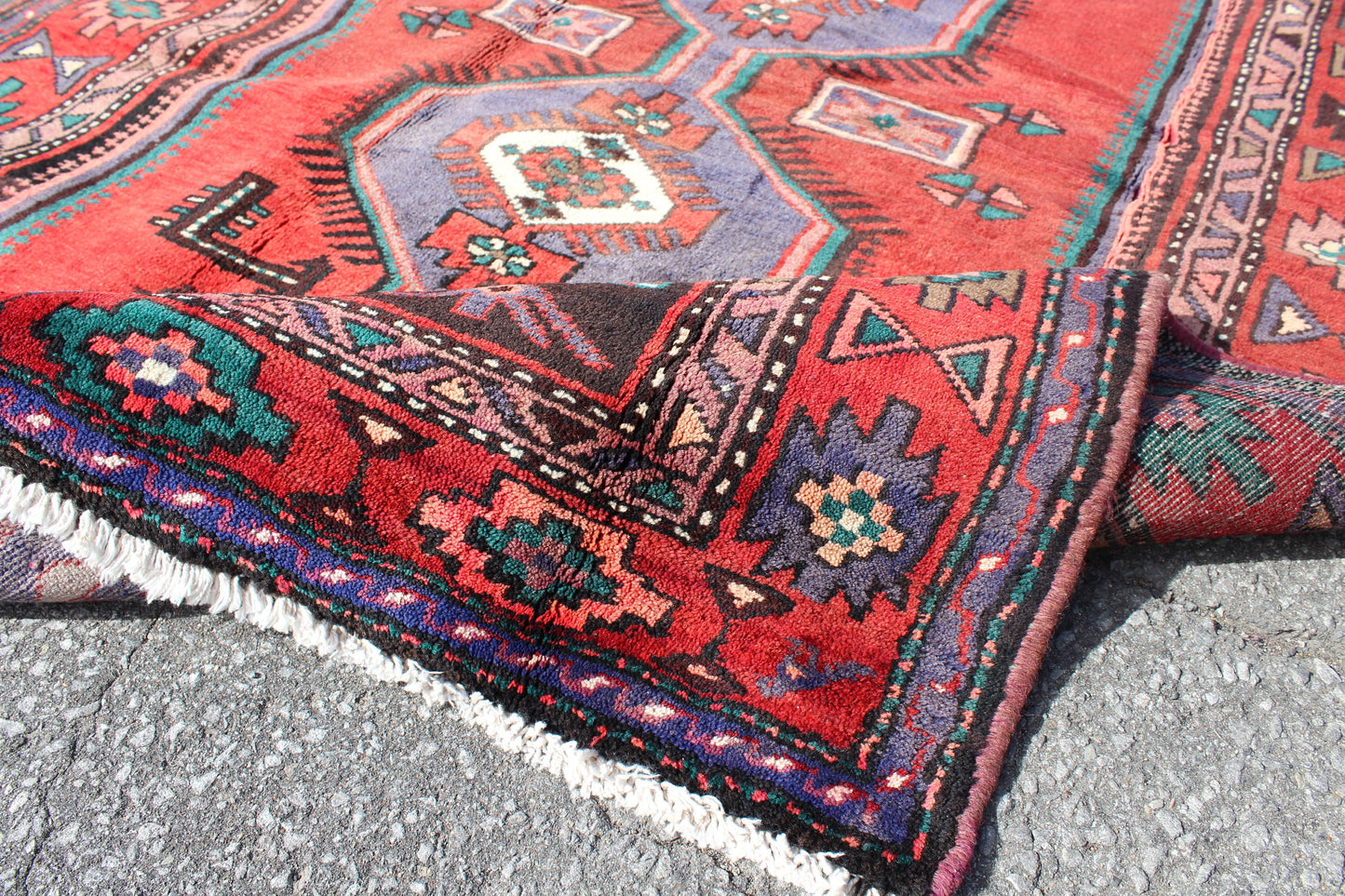 Red Vintage Rug 4 x 7 Runner Rug with Purple Medallion