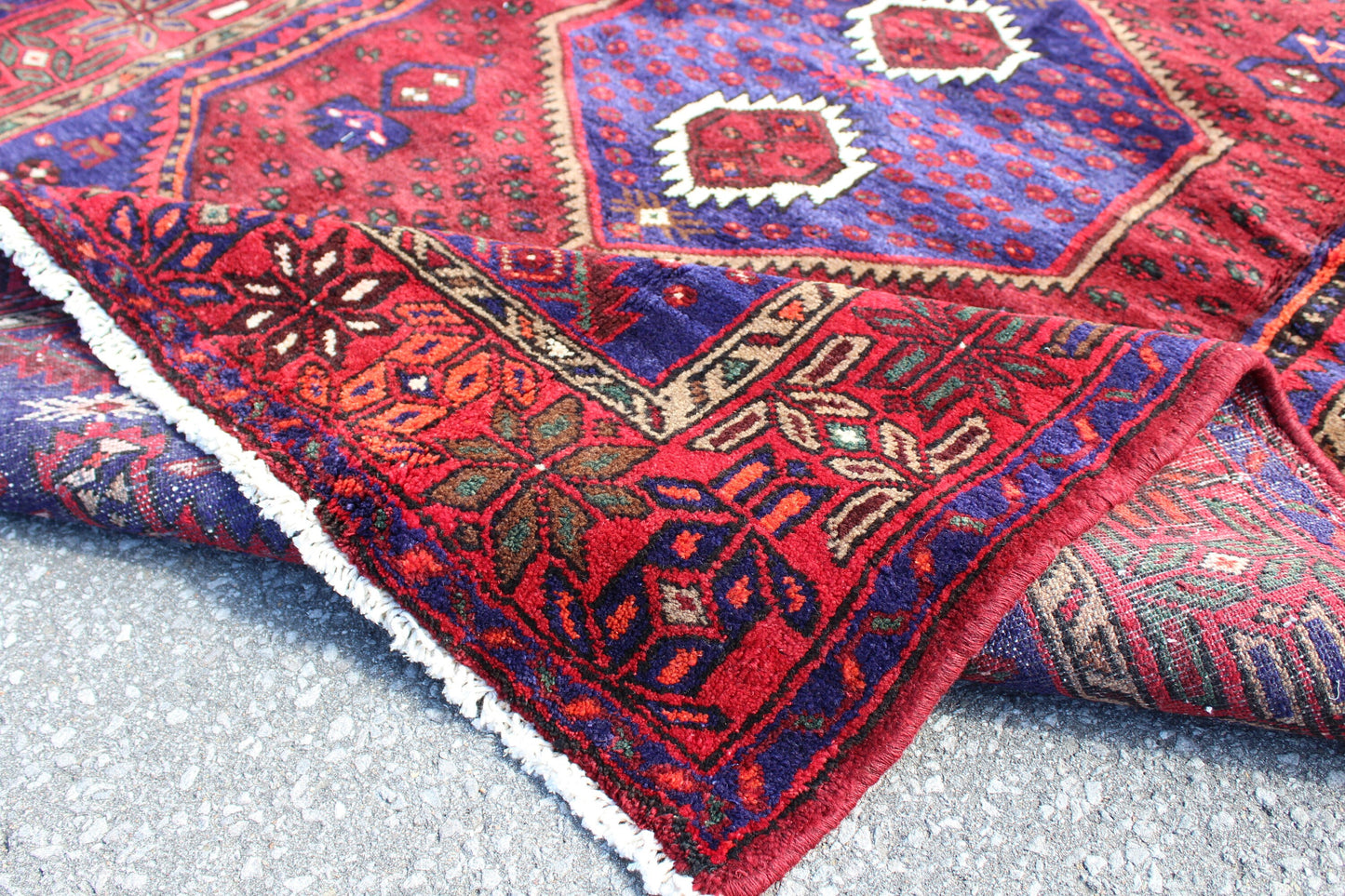 Vintage Rug Red Purple Blue 5x7 Bright Tribal Persian Handmade Rug