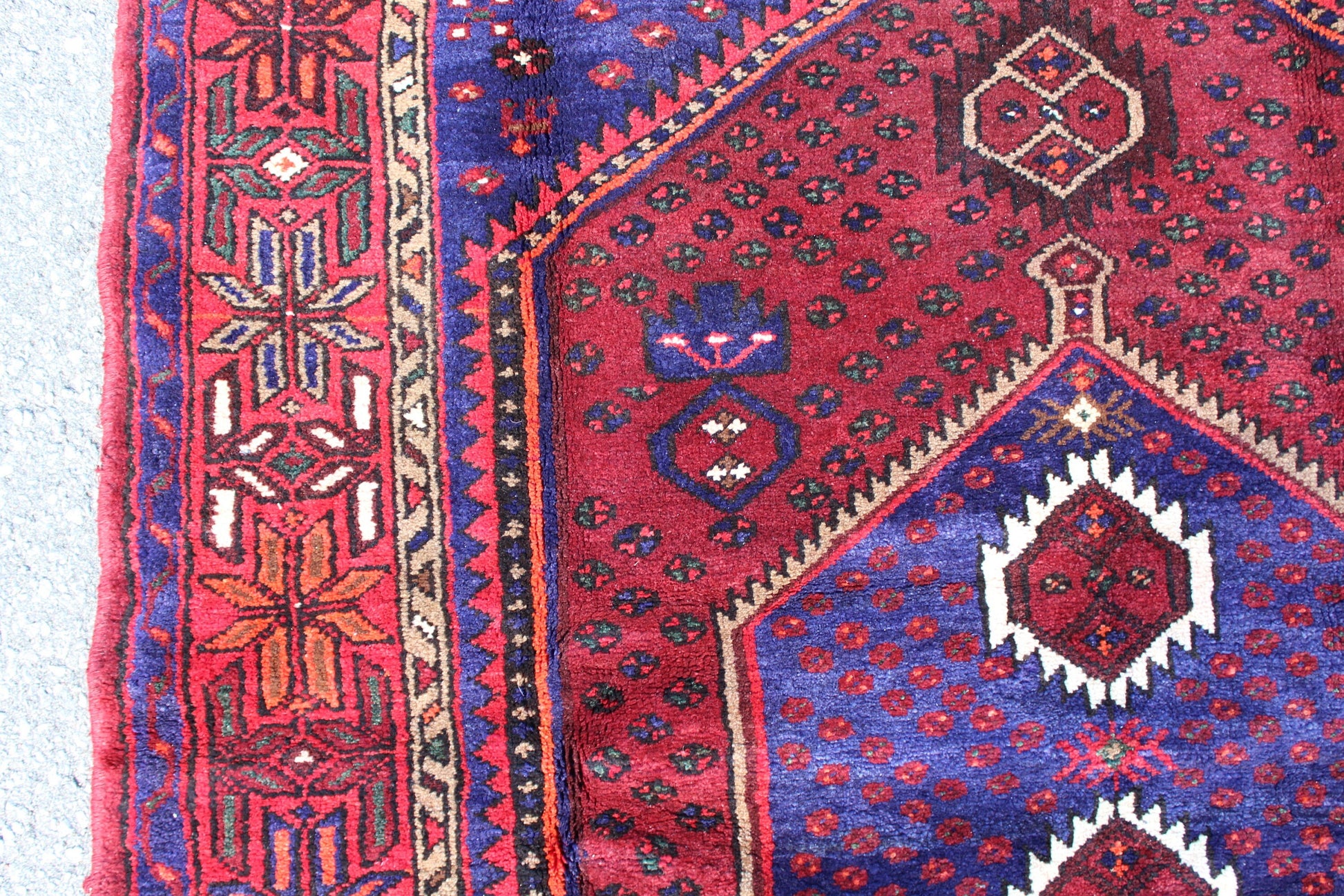 Vintage Rug Red Purple Blue 5x7 Bright Tribal Persian Handmade Rug