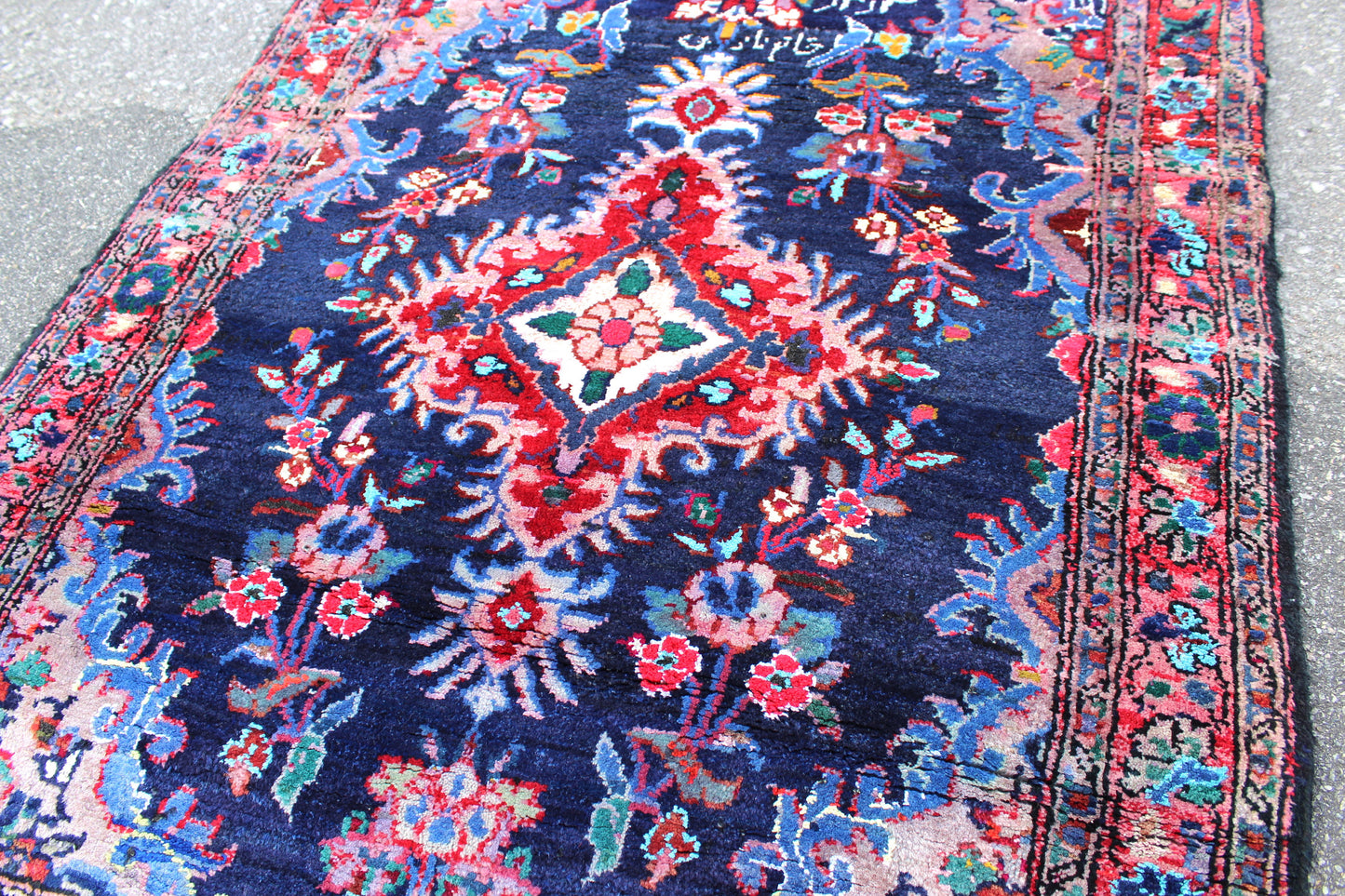 Blue Pink 4x6 Vintage Rug | Tribal Oriental Persian Rug | Kazak Bohemian Rug | Handmade Rug