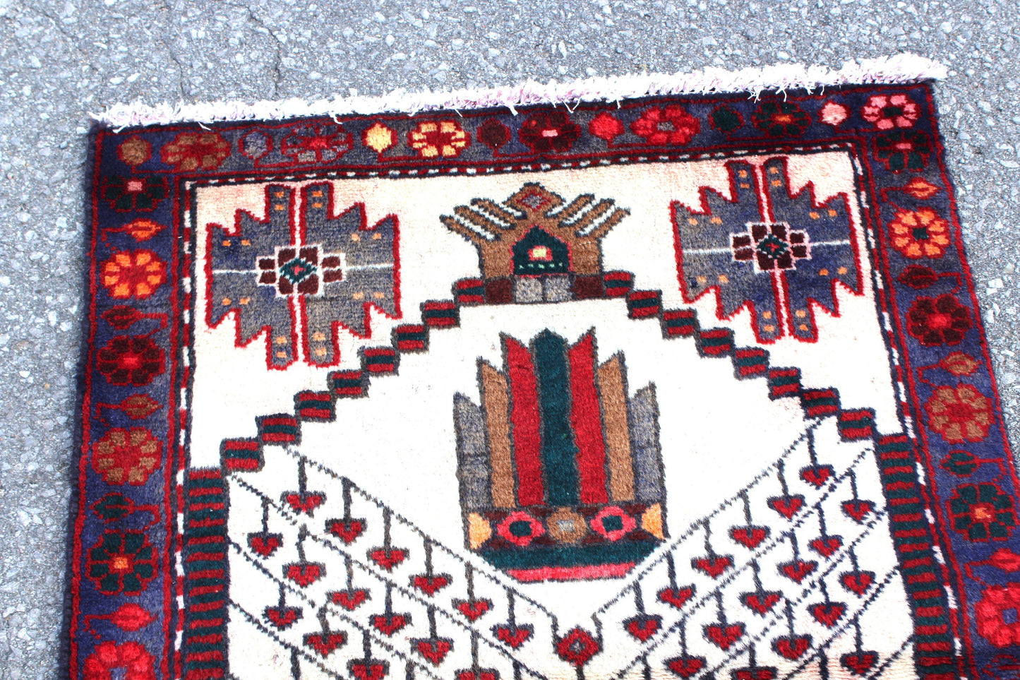 White Red 3x4 Vintage Tribal Handmade Rug