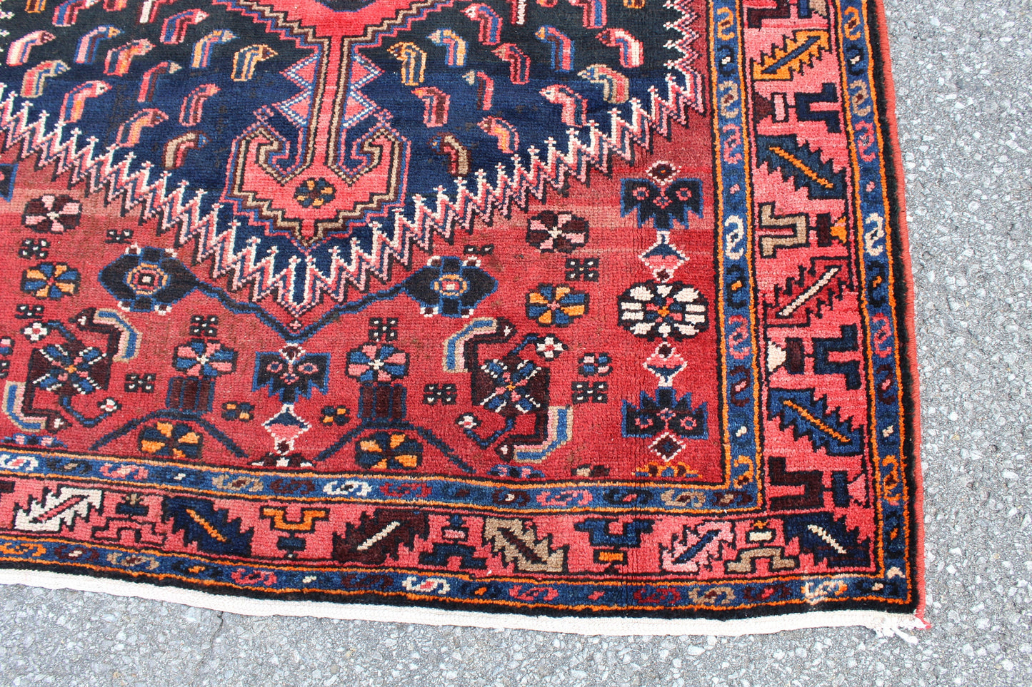 Red Black 4x7 Vintage Hand Knotted Rug