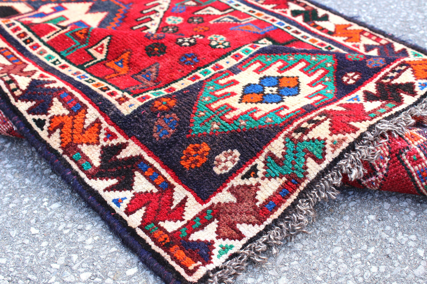 Red White 4x6 Vintage One of a Kind Rug