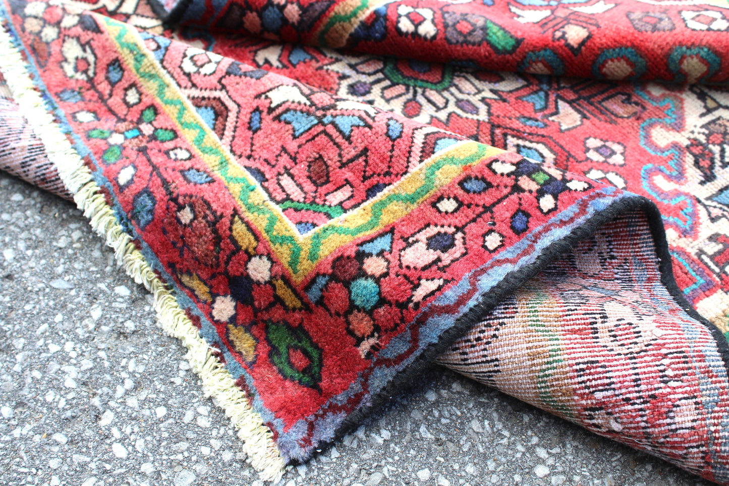 Red White 3x5 Vintage One of a Kind Rug