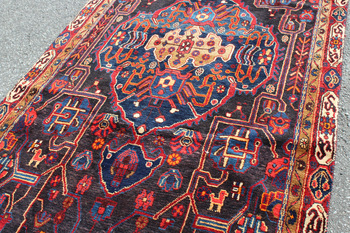 Red 4x10 Vintage Rug | Tribal Oriental Persian Rug | Kazak Bohemian Rug | Handmade Rug