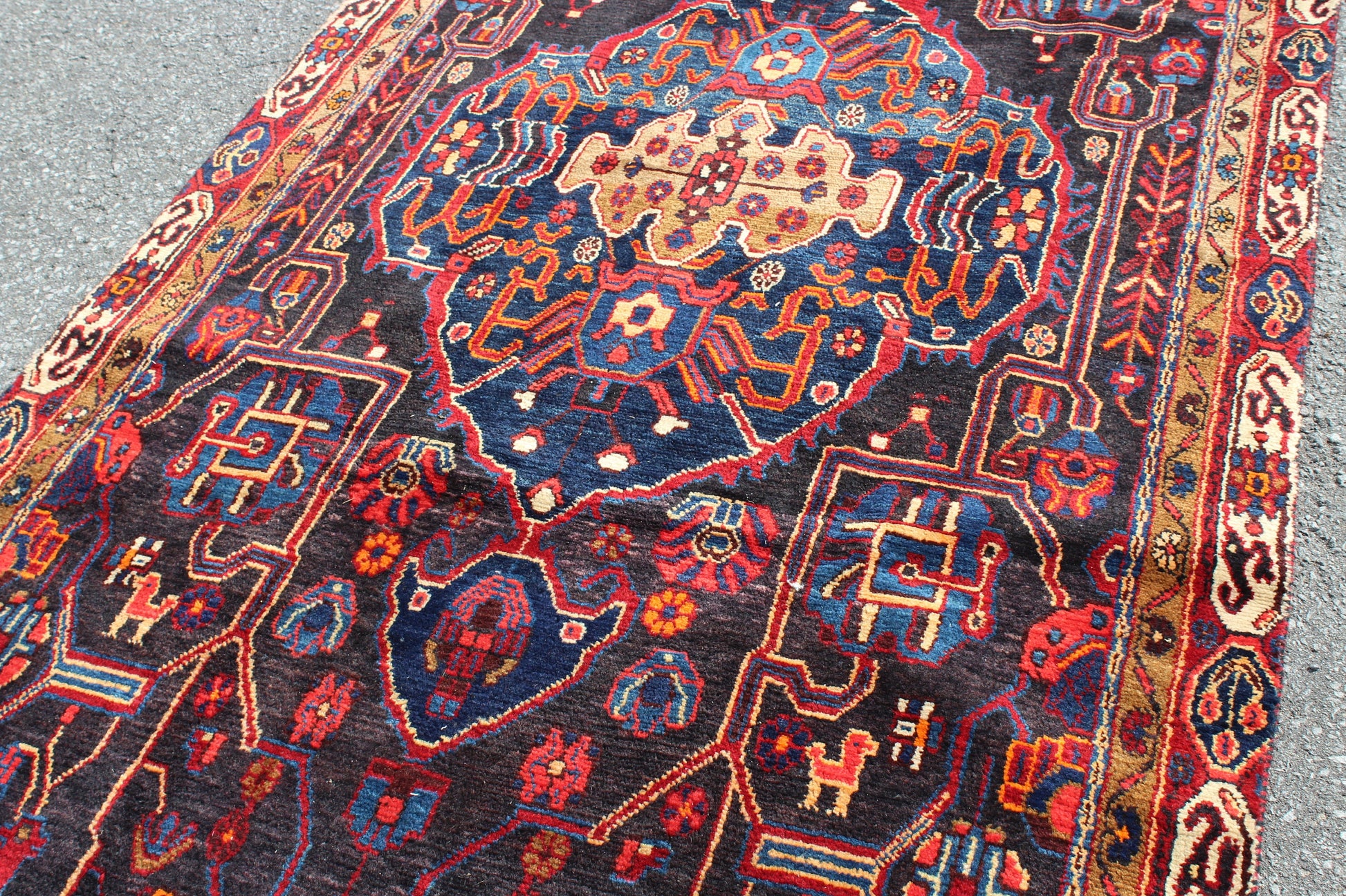 Red 4x10 Vintage Rug | Tribal Oriental Persian Rug | Kazak Bohemian Rug | Handmade Rug