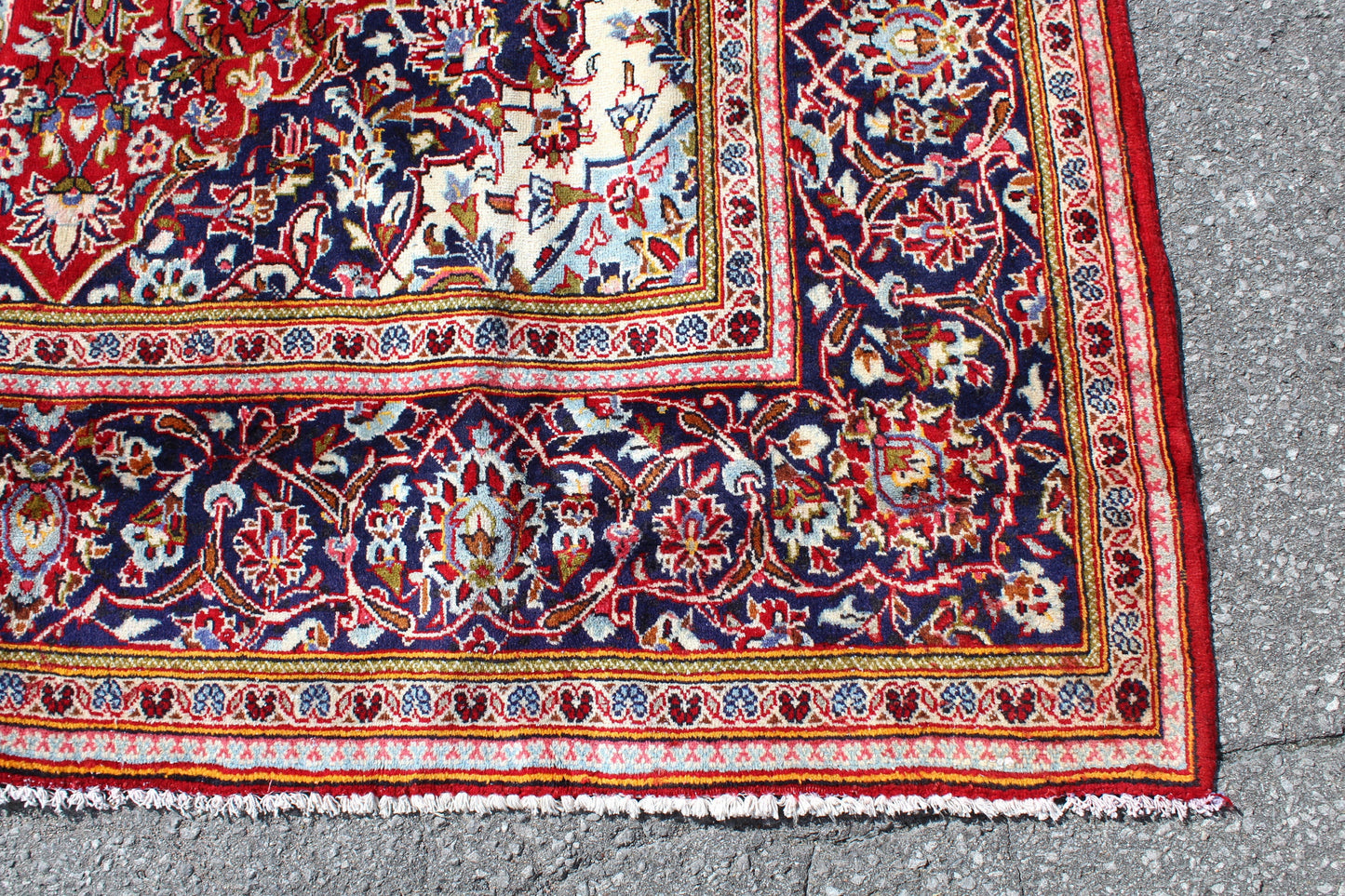 Red Blue 7x11 Vintage Hand Knotted Rug