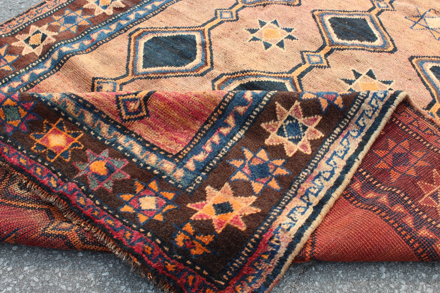 Bright Red Blue 5x7 Area Rug | Handmade Vintage Persian Rug