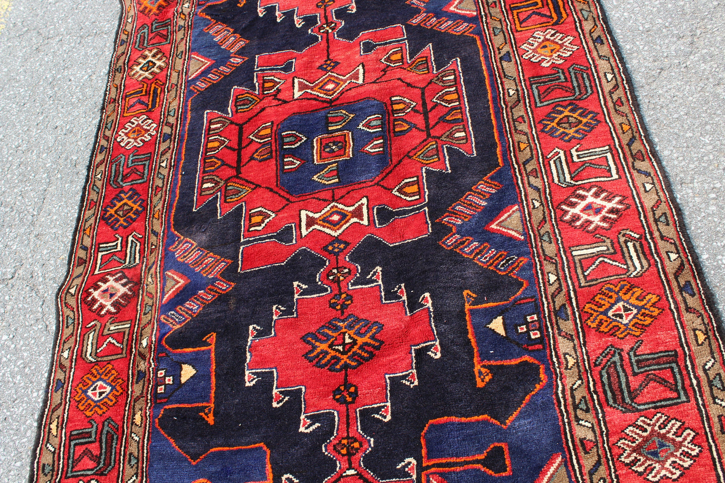 Red Blue 4x7 Vintage Rug | Tribal Oriental Persian Rug | Kazak Bohemian Rug | Handmade Rug