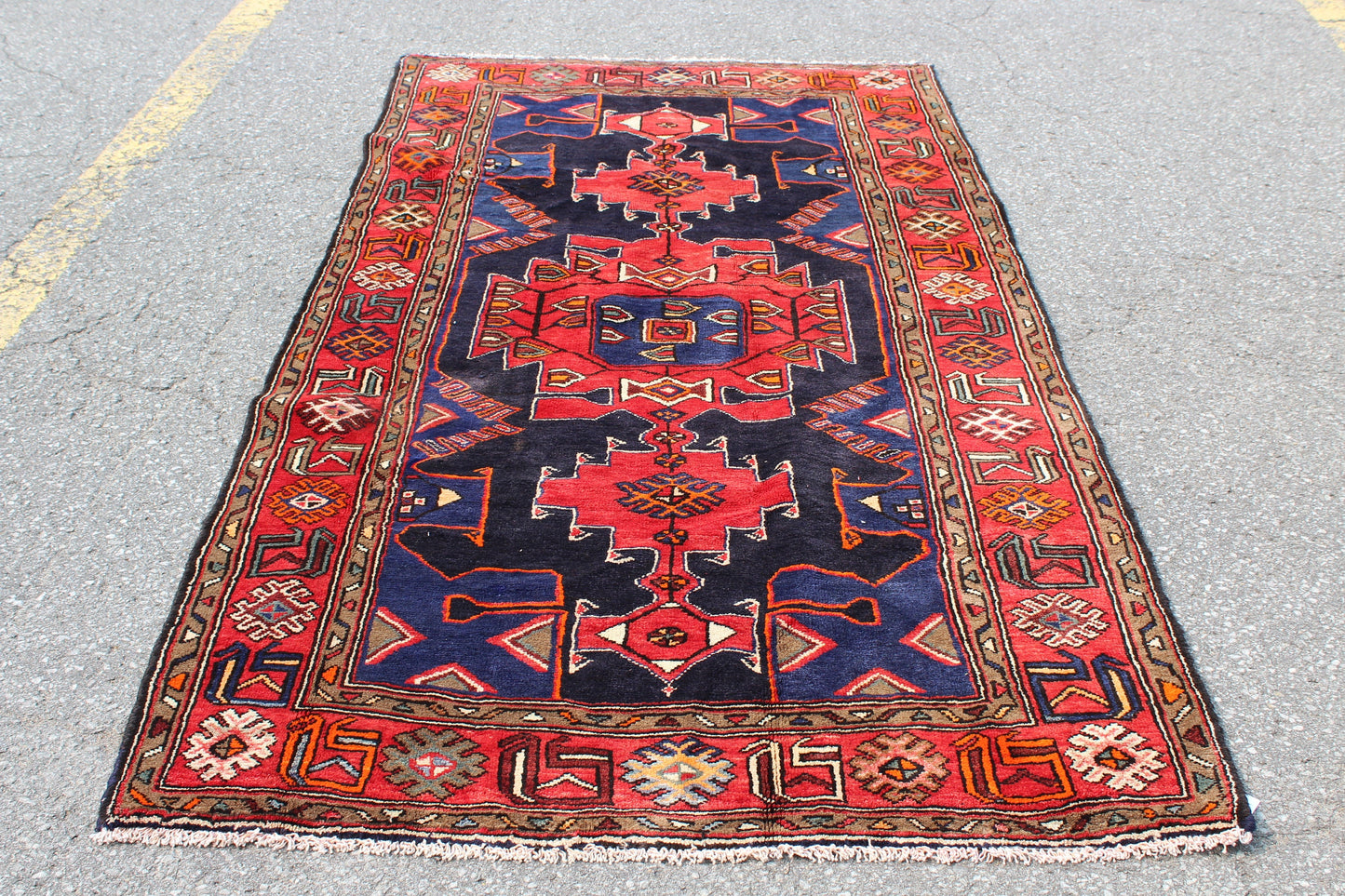 Red Blue 4x7 Vintage Rug | Tribal Oriental Persian Rug | Kazak Bohemian Rug | Handmade Rug