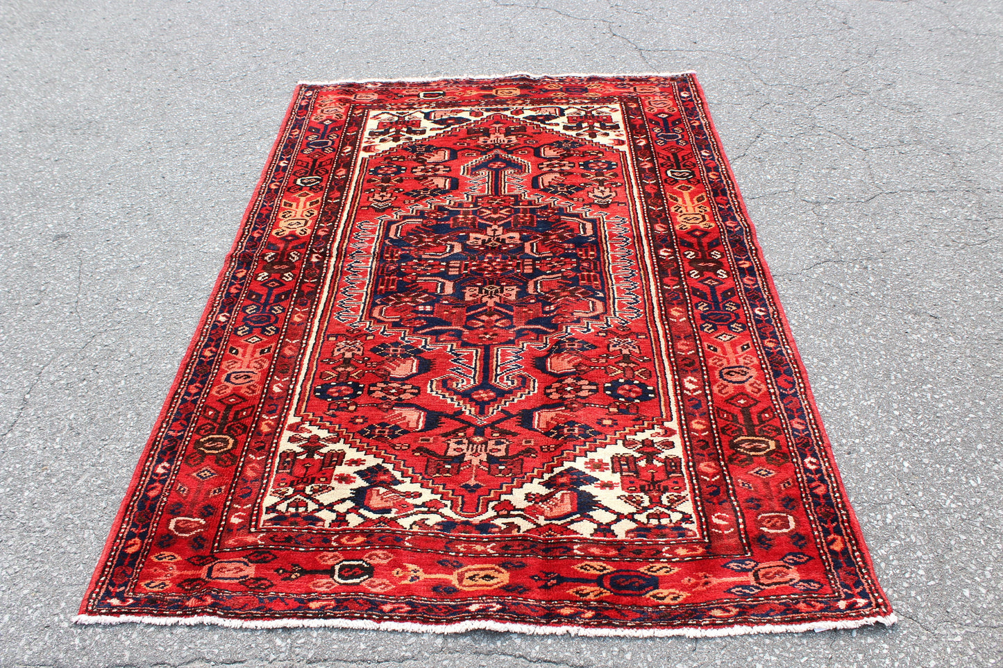 Red Beige 4x7 Vintage Rug | Tribal Oriental Persian Rug | Afghan Bohemian Rug | Handmade Rug