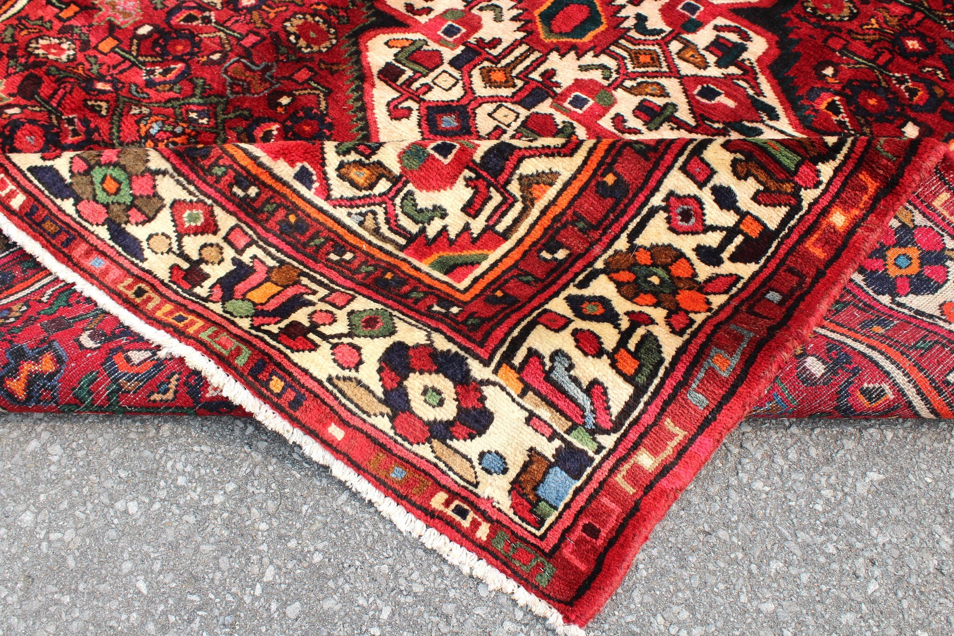 Red White 5x7 Vintage Tribal Handmade Rug