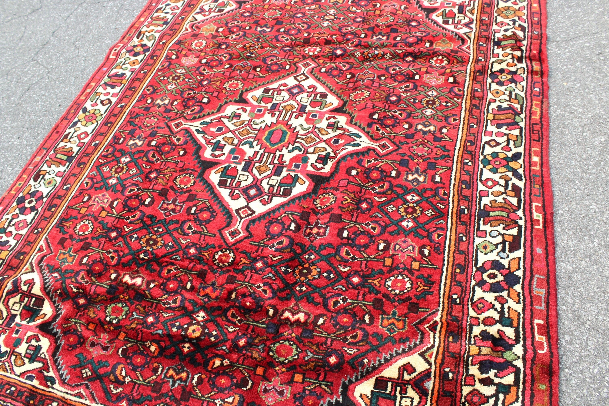 Red White 5x7 Vintage Tribal Handmade Rug