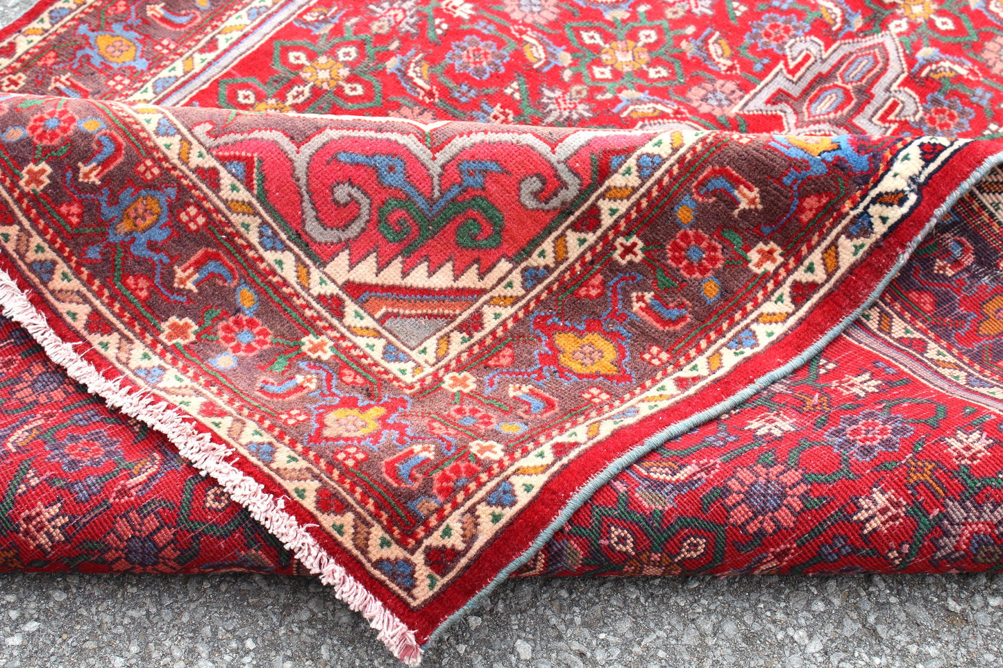 Rug 3'5" x 5'5" Red with Blue Vintage Accents Handmade Rug