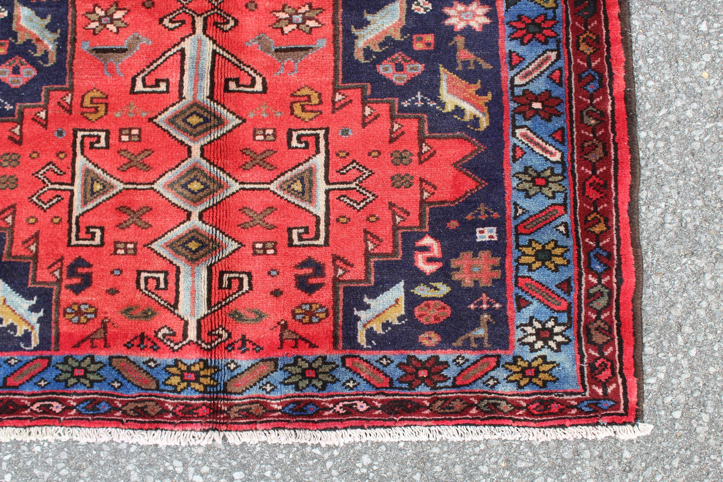 Coral Persian 3'5" x 6'5" Rug with Blue and Navy Border