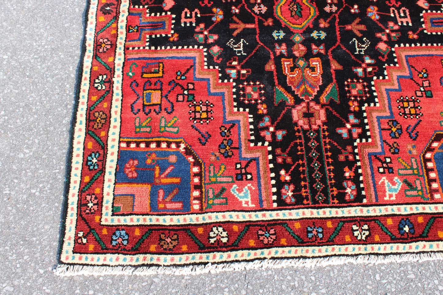 Red Blue 4x7 Vintage Rug | Tribal Oriental Persian Rug | Kazak Bohemian Rug | Handmade Rug