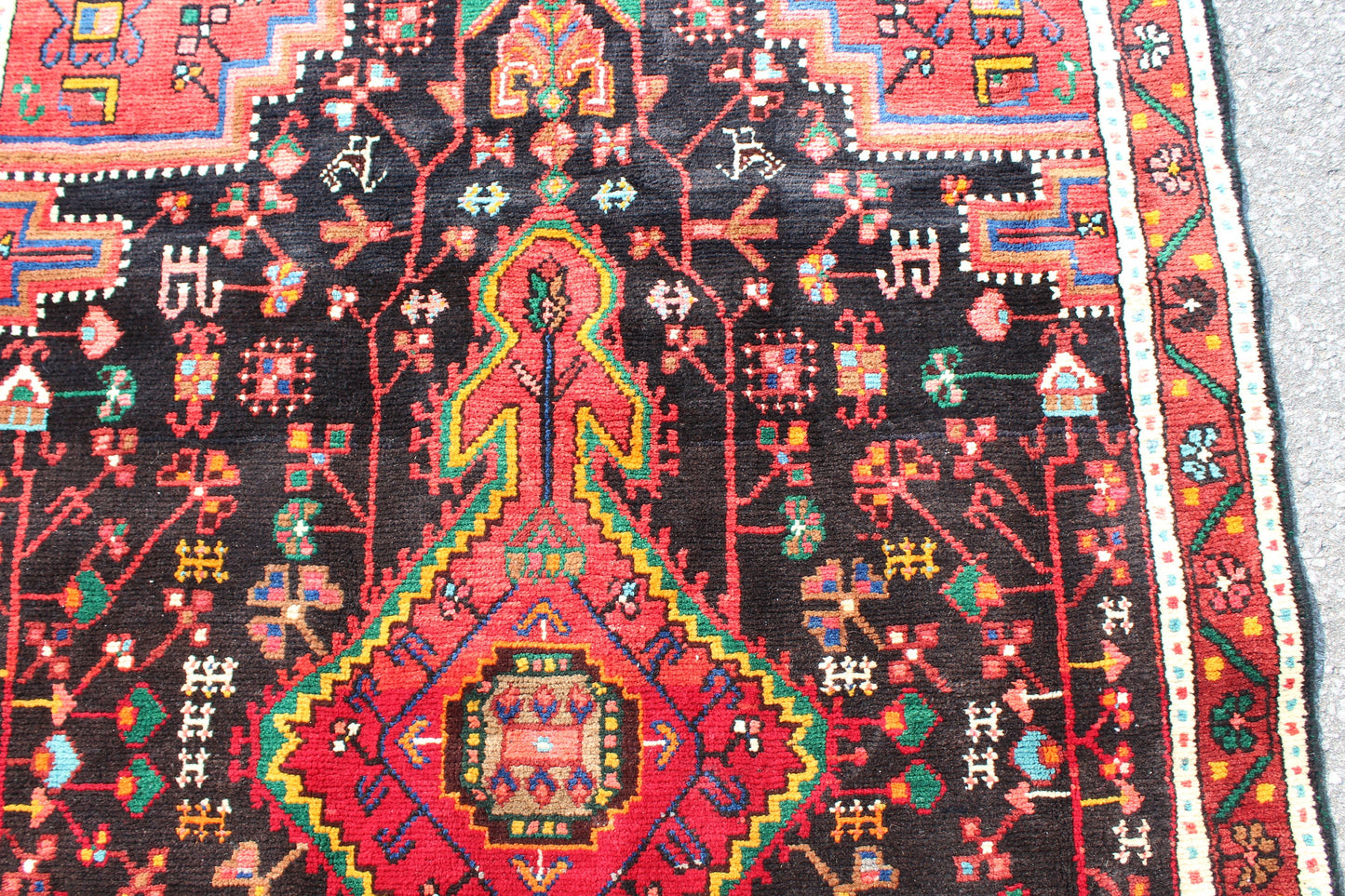 Red Blue 4x7 Vintage Rug | Tribal Oriental Persian Rug | Kazak Bohemian Rug | Handmade Rug