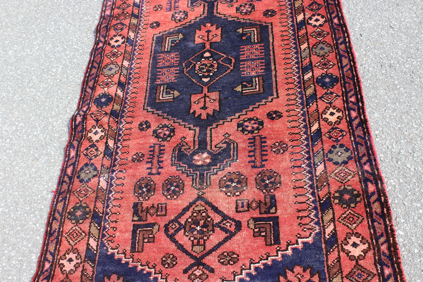 Dark Pink Blue 3x6 Handmade Wool Area Rug | Turkish Tribal Geometric