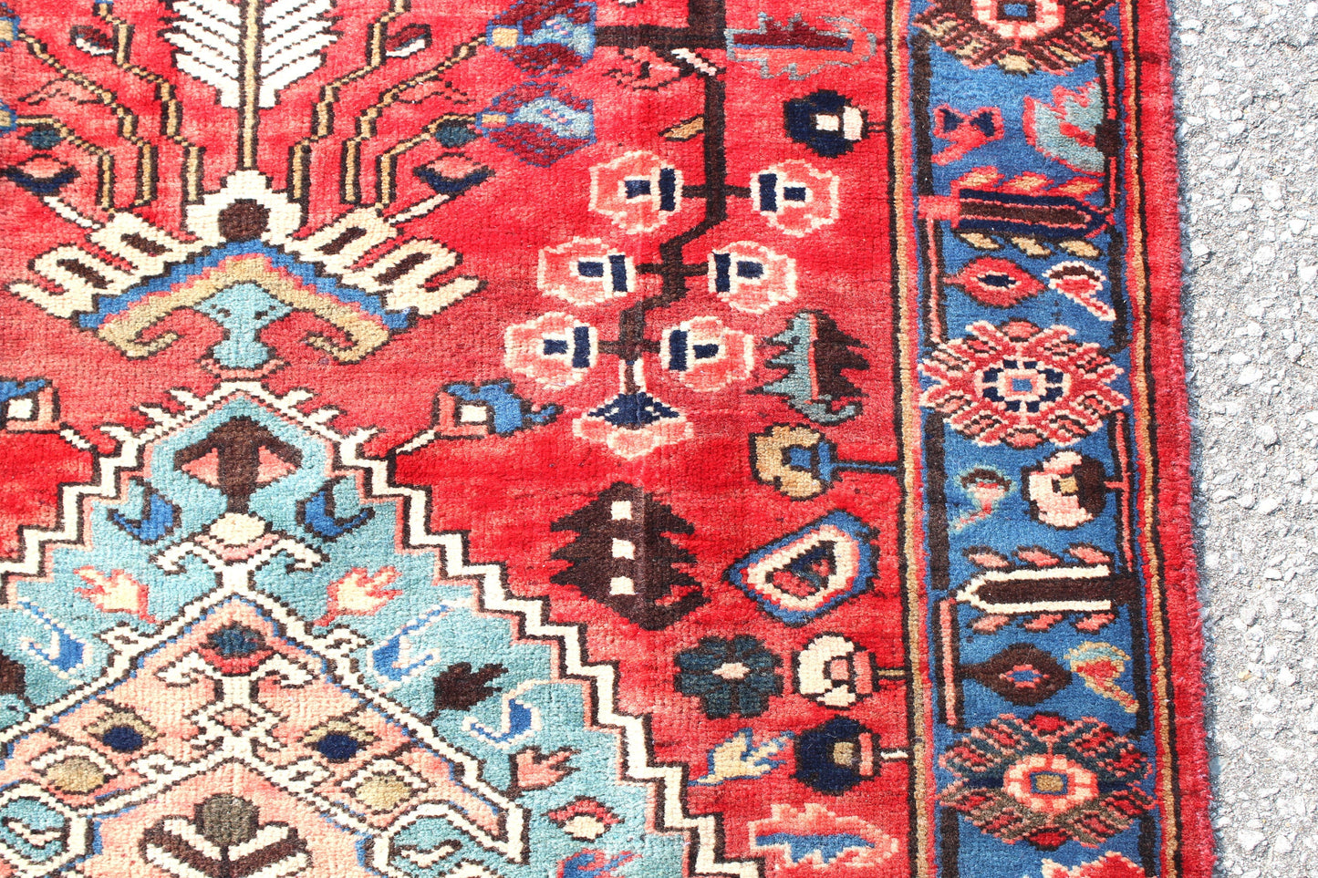 Red Blue 4x7 Vintage Tribal Hand Knotted Rug