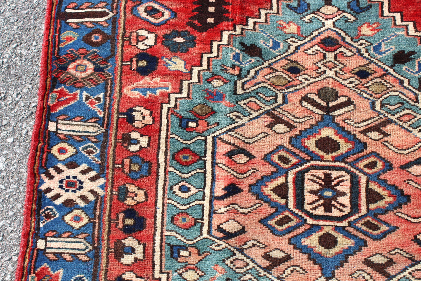 Red Blue 4x7 Vintage Tribal Hand Knotted Rug