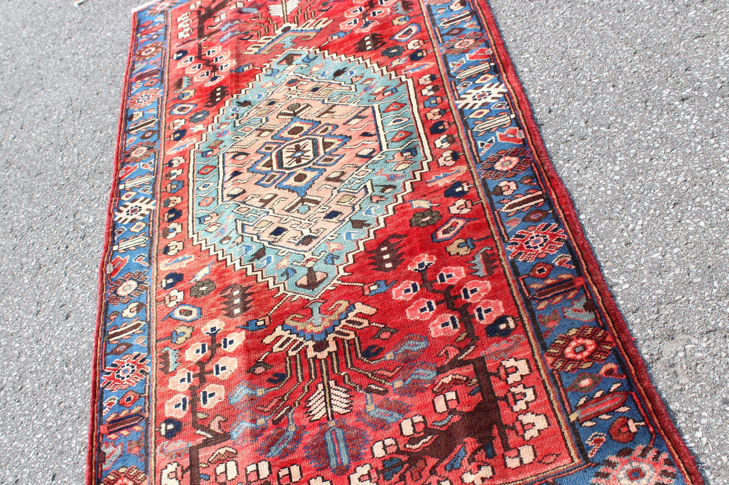 Red Blue 4x7 Vintage Tribal Hand Knotted Rug