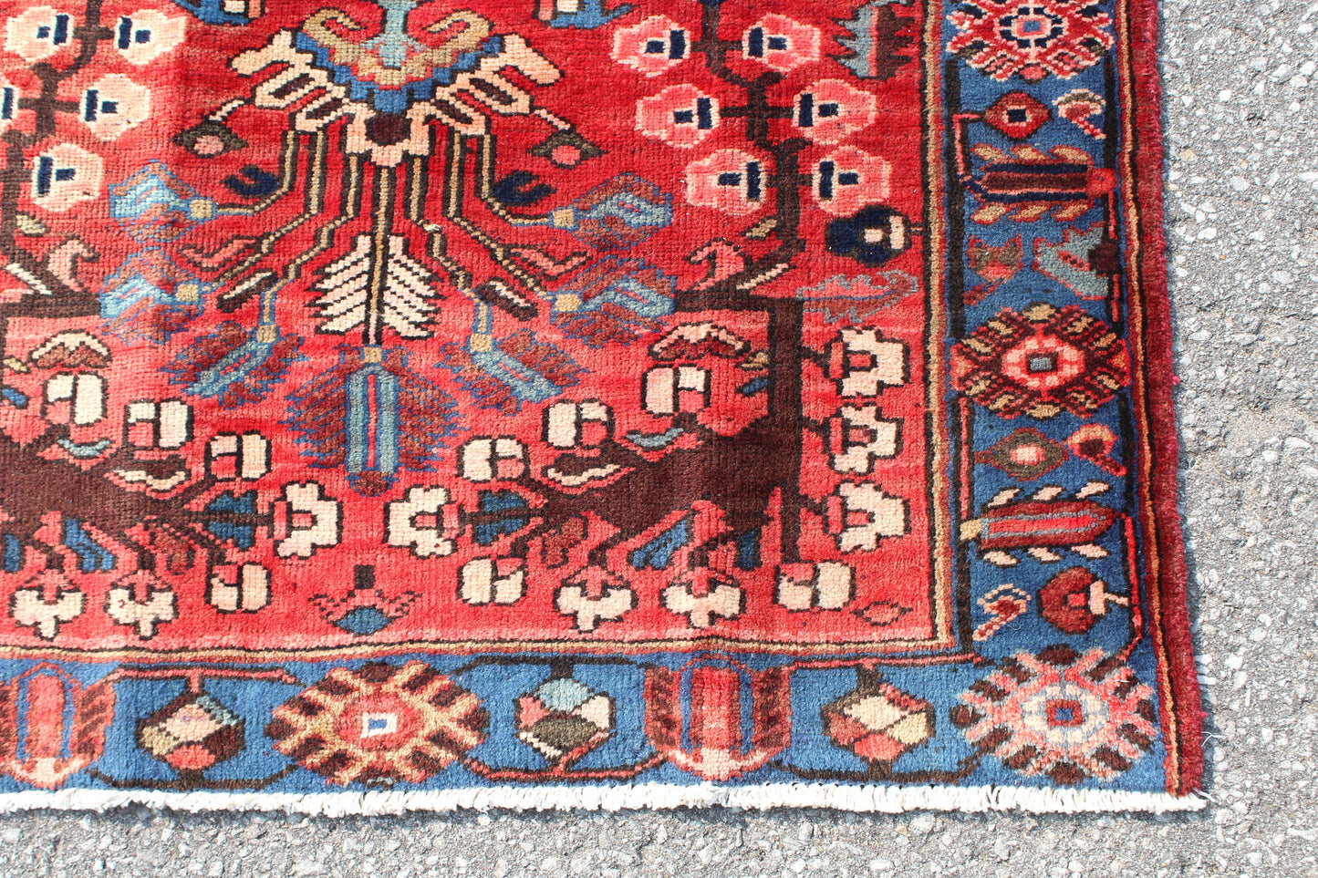 Red Blue 4x7 Vintage Tribal Hand Knotted Rug