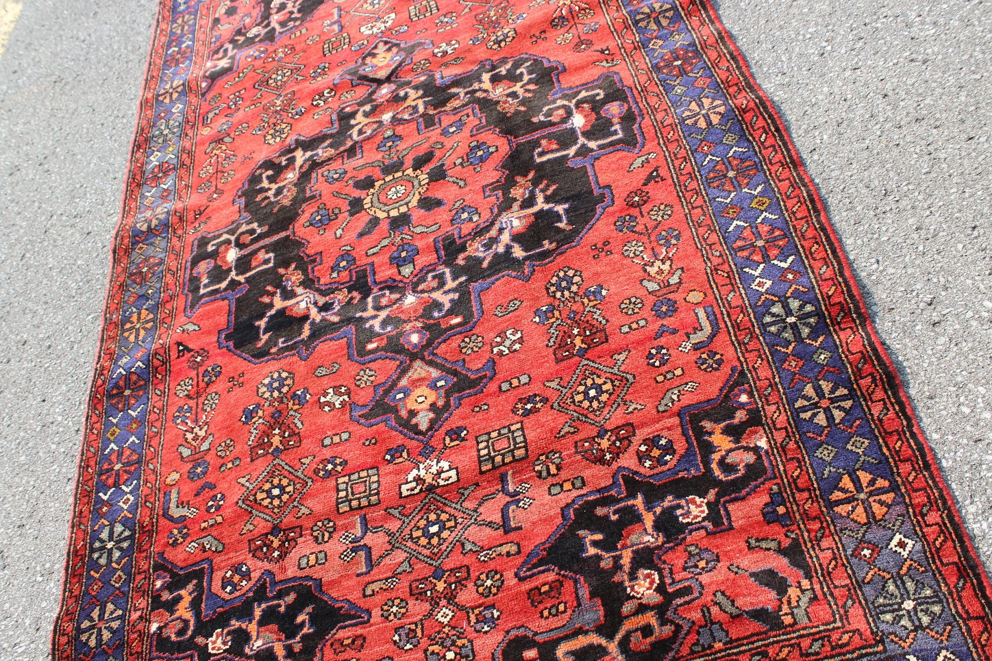 Red Black 5x8 Vintage One of a Kind Rug