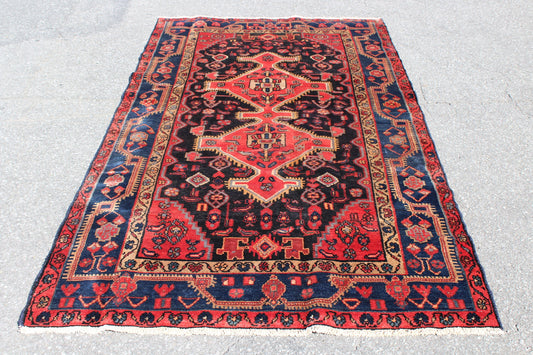 Red 4x8 Vintage Long Pink Rug | Handmade Tribal Turkish Rug