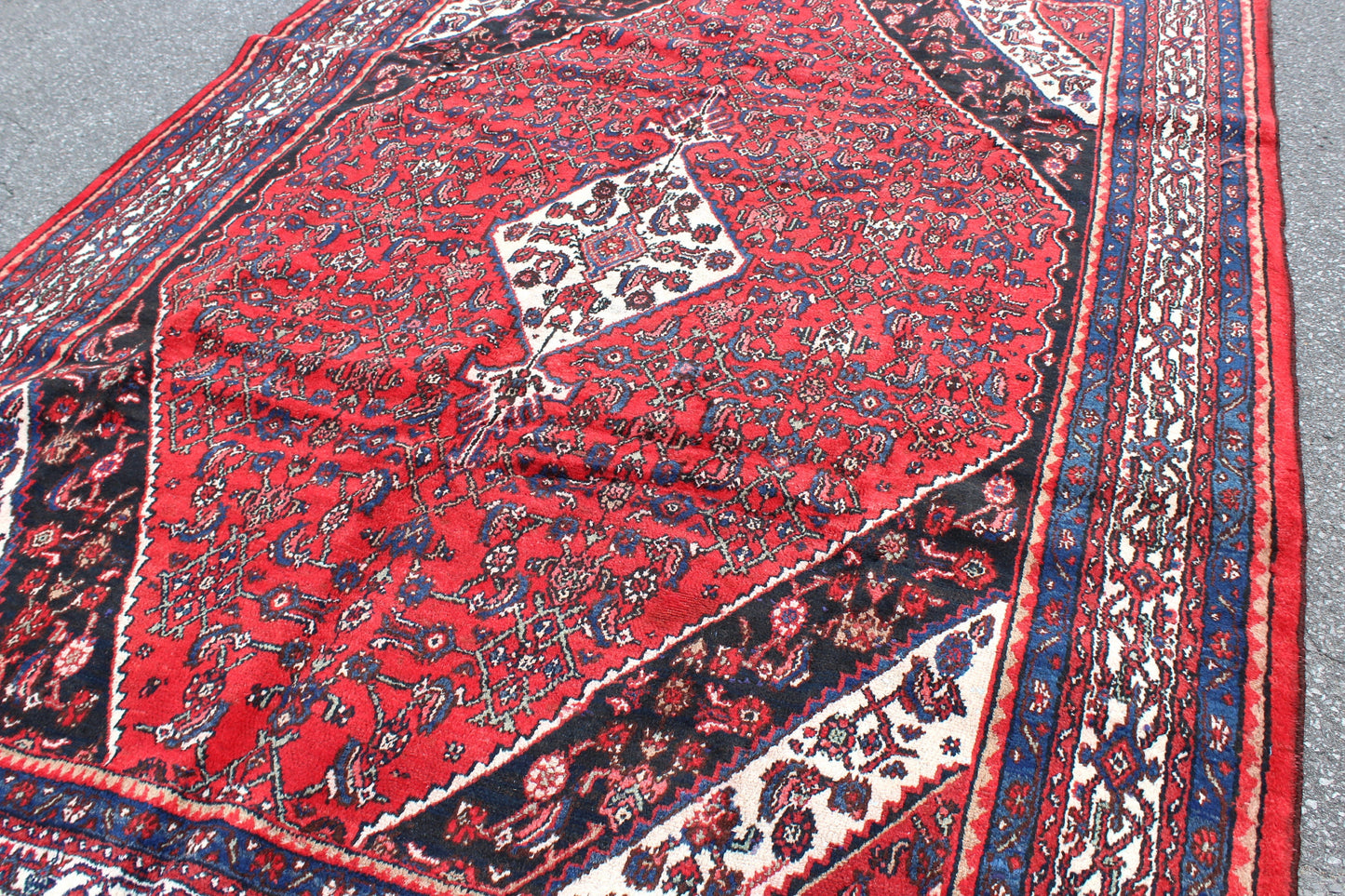Bright Red Persian Style 7x10 Rug | Vintage Handmade