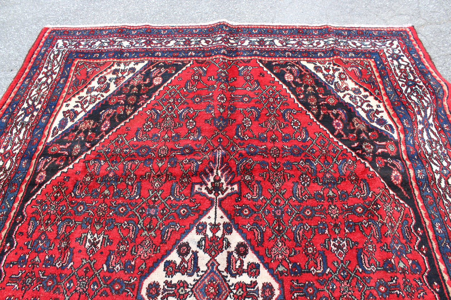 Bright Red Persian Style 7x10 Rug | Vintage Handmade