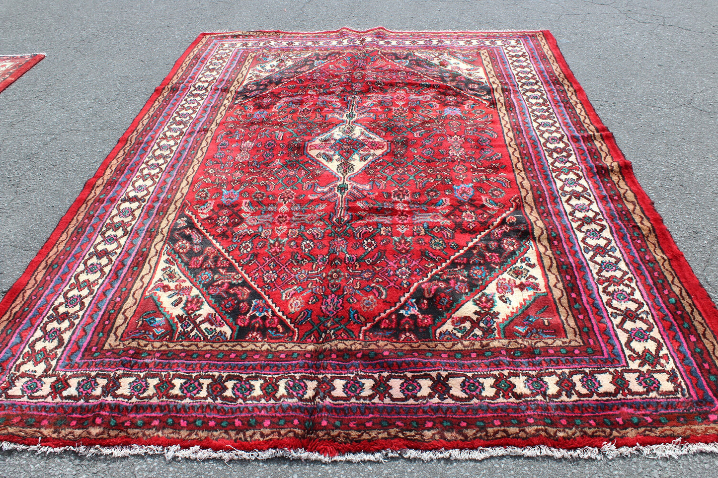 Bright Red 7x10 Oriental Persian Rug | Bold Handmade Vintage