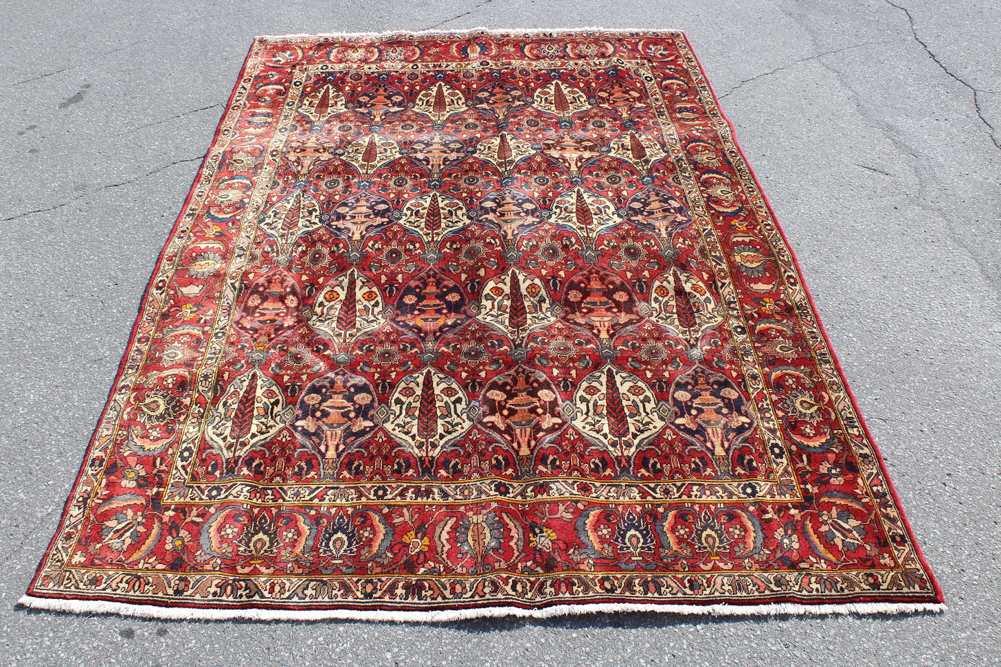 Red Blue 7x11 Vintage Rug | Tribal Oriental Persian Rug | Kazak Bohemian Rug | Handmade Rug