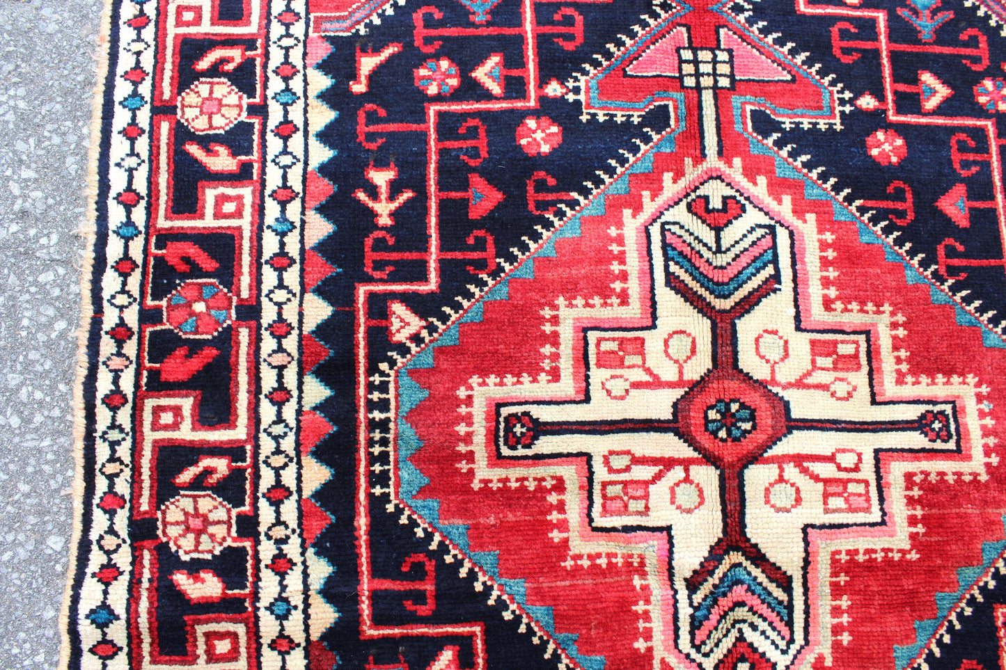 Red Black 4x5 Vintage Rug | Tribal Oriental Persian Rug | Kazak Bohemian Rug | Handmade Rug