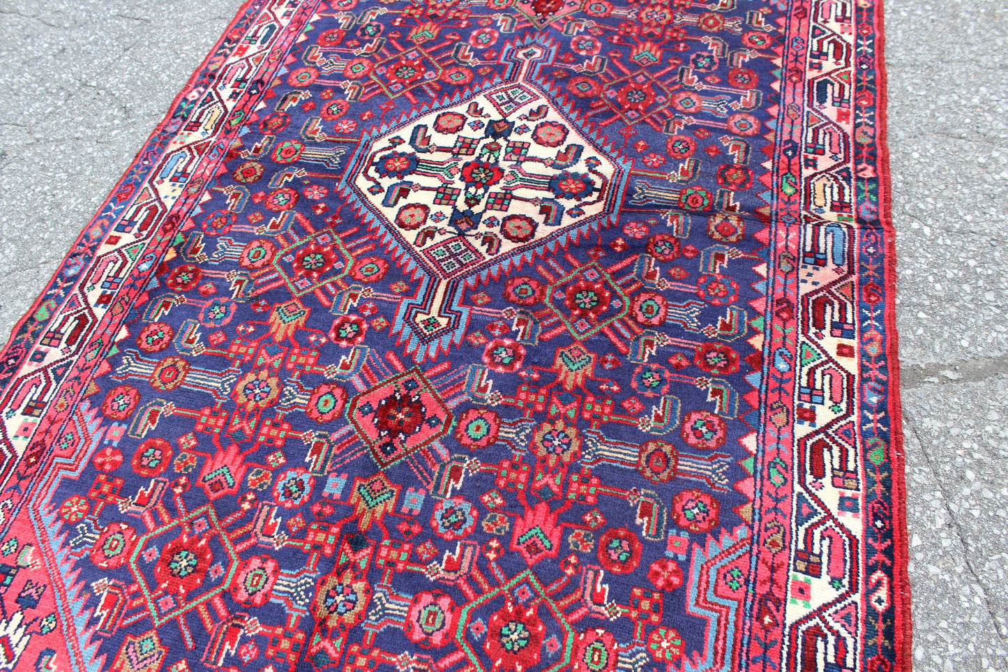 Blue Orange 4x6 Vintage Rug | Tribal Oriental Persian Rug | Kazak Bohemian Rug | Handmade Rug