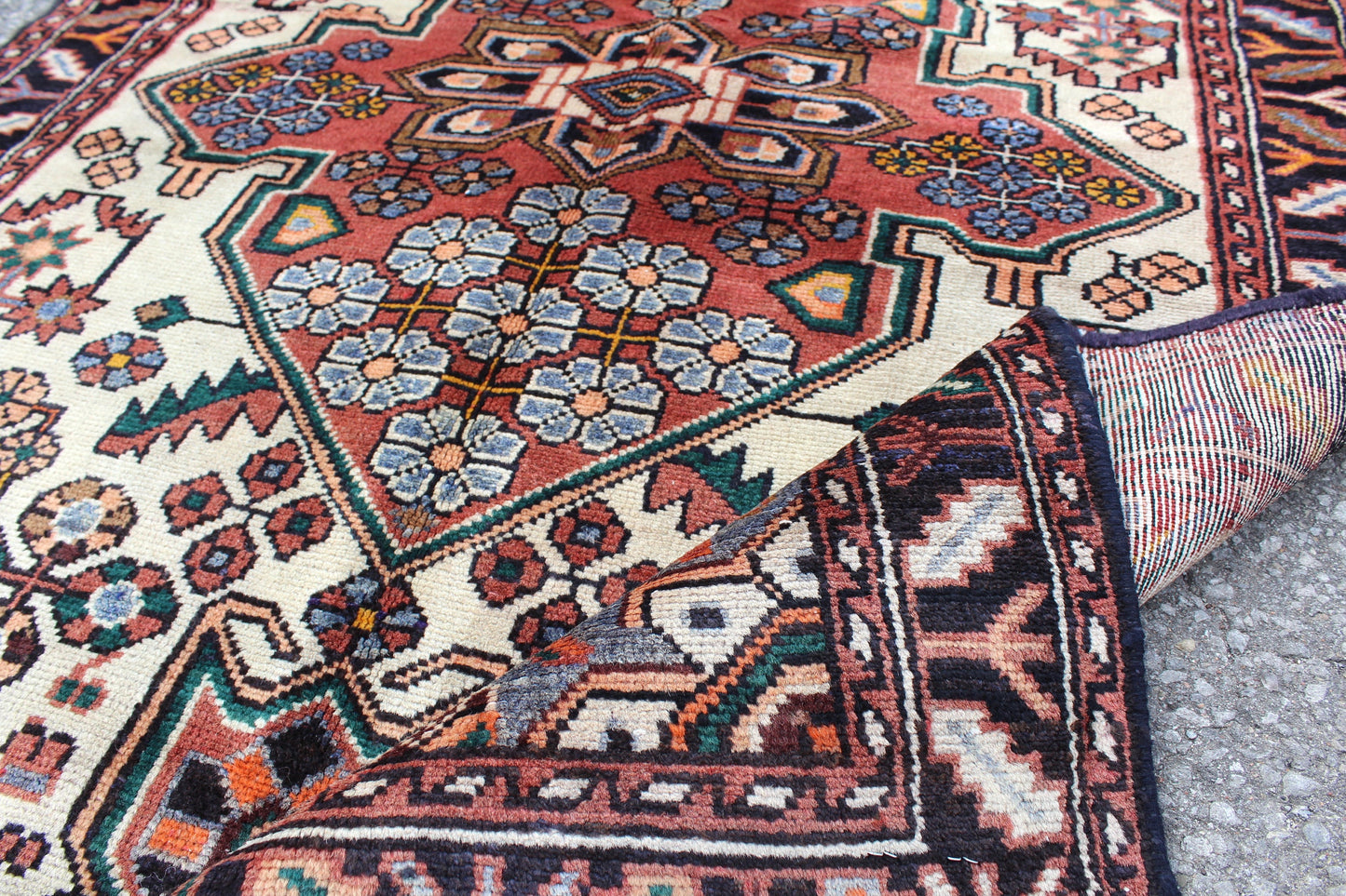 Red Beige 4x5 Vintage Rug | Tribal Oriental Persian Rug | Kazak Bohemian Rug | Handmade Rug