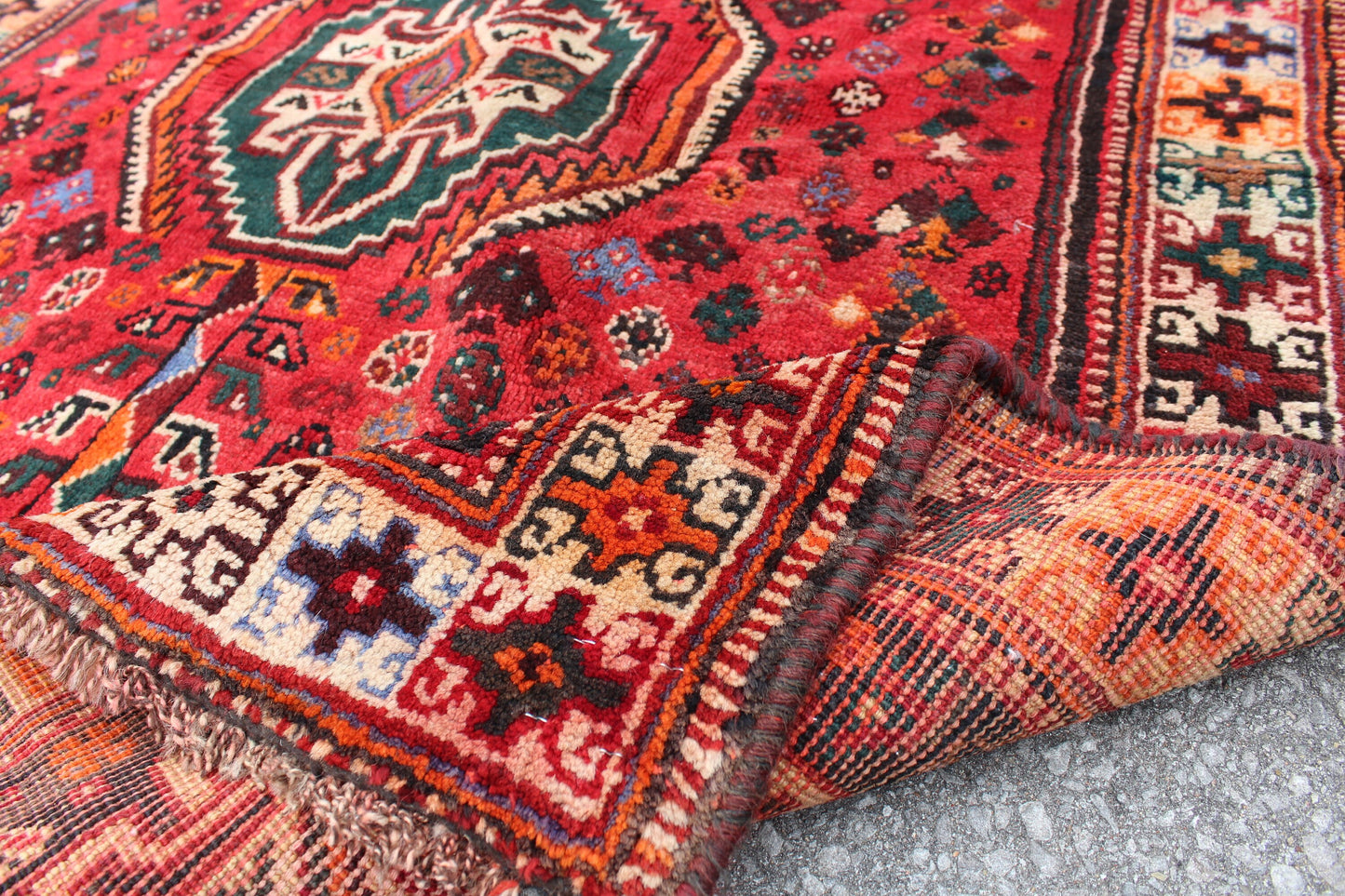 Red Dark Blue 4x5 Vintage Tribal Handmade Rug