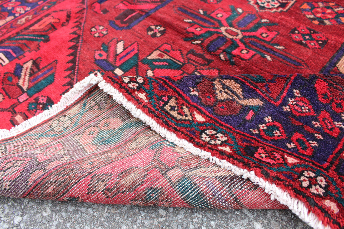 Red 4x8 Vintage Rug | Tribal Oriental Persian Rug | Kazak Bohemian Rug | Handmade Rug