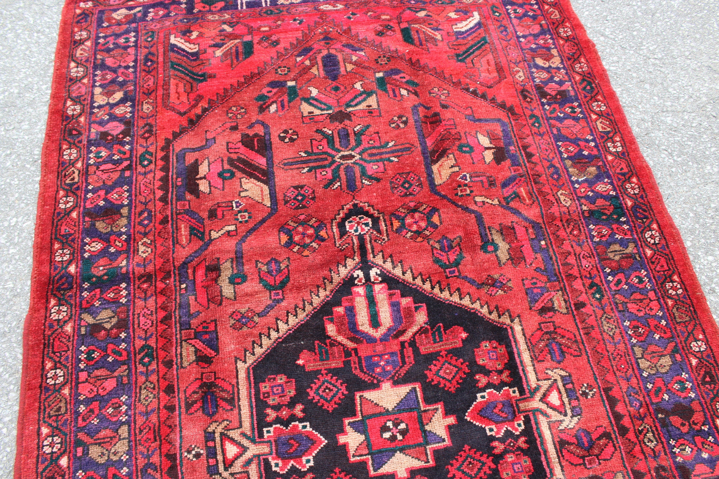 Red 4x8 Vintage Rug | Tribal Oriental Persian Rug | Kazak Bohemian Rug | Handmade Rug