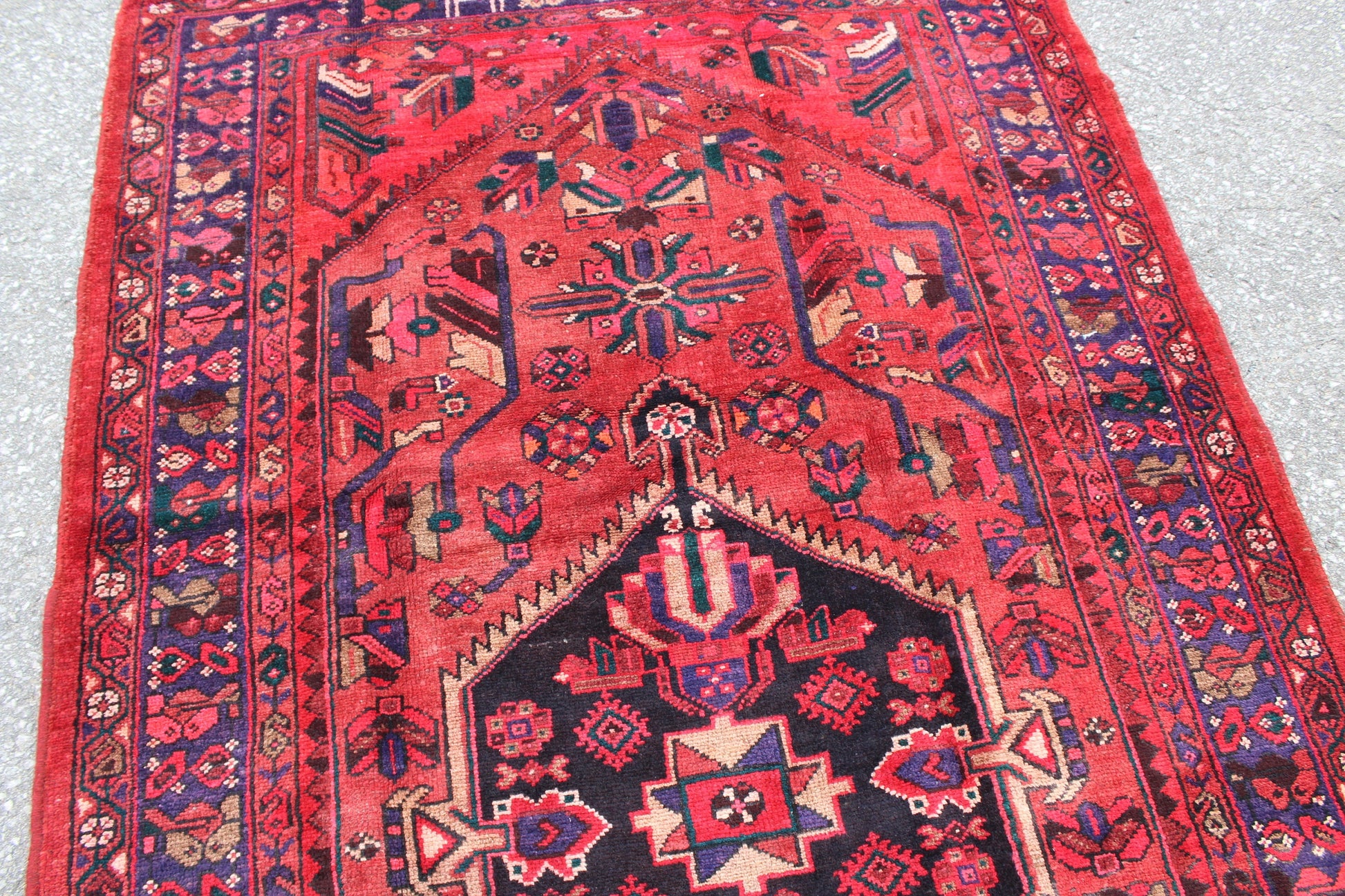Red 4x8 Vintage Rug | Tribal Oriental Persian Rug | Kazak Bohemian Rug | Handmade Rug