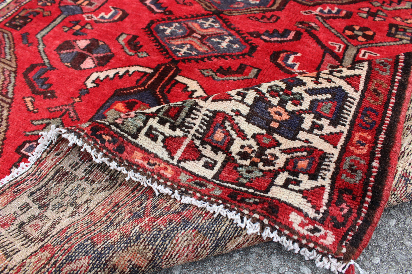 Red Blue 5x7 Vintage Rug | Tribal Oriental Persian Rug | Kazak Bohemian Rug | Handmade Rug