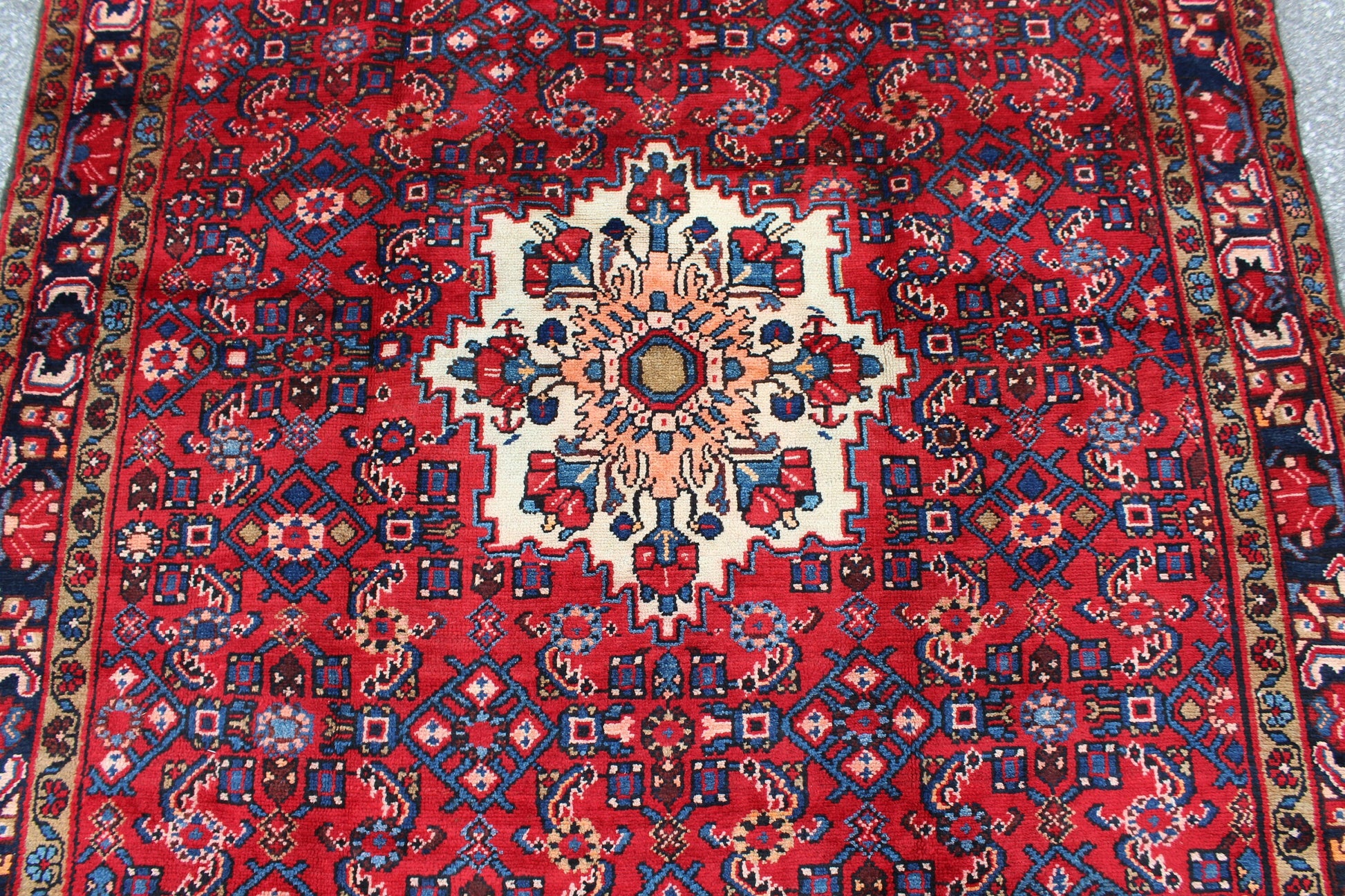Red Blue 5x8 Vintage Rug | Tribal Oriental Persian Rug | Kazak Bohemian Rug | Handmade Rug