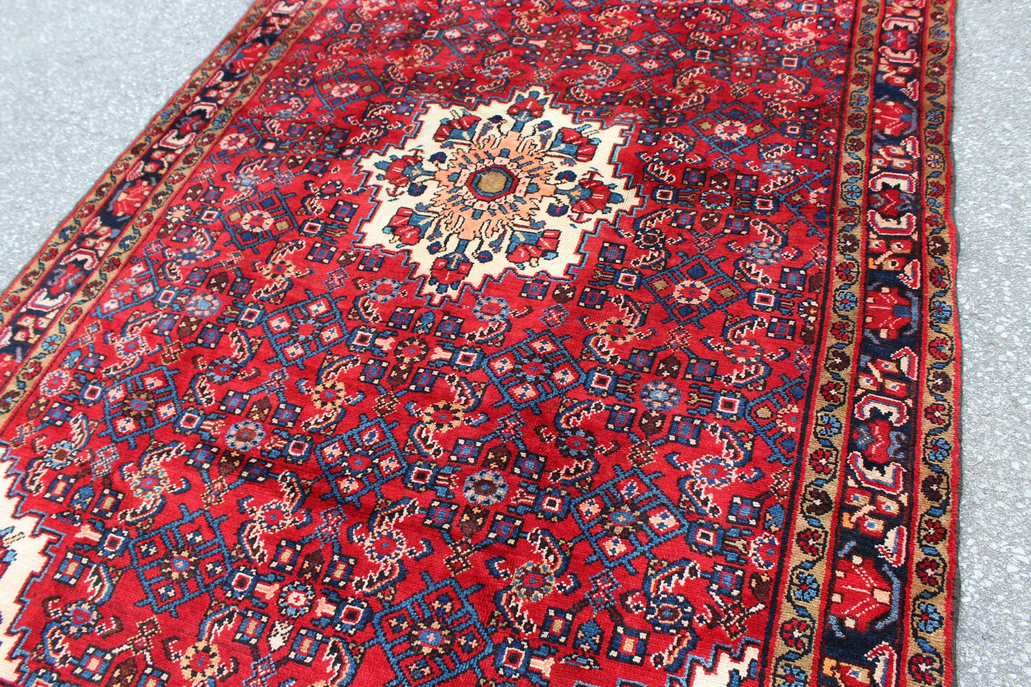 Red Blue 5x8 Vintage Rug | Tribal Oriental Persian Rug | Kazak Bohemian Rug | Handmade Rug