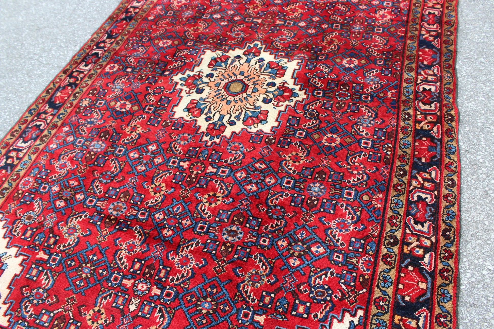Red Blue 5x8 Vintage Rug | Tribal Oriental Persian Rug | Kazak Bohemian Rug | Handmade Rug